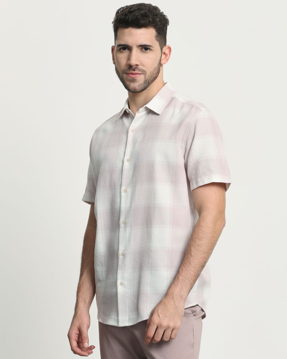 Lilac Large Check Slim Fit Casual Shirt