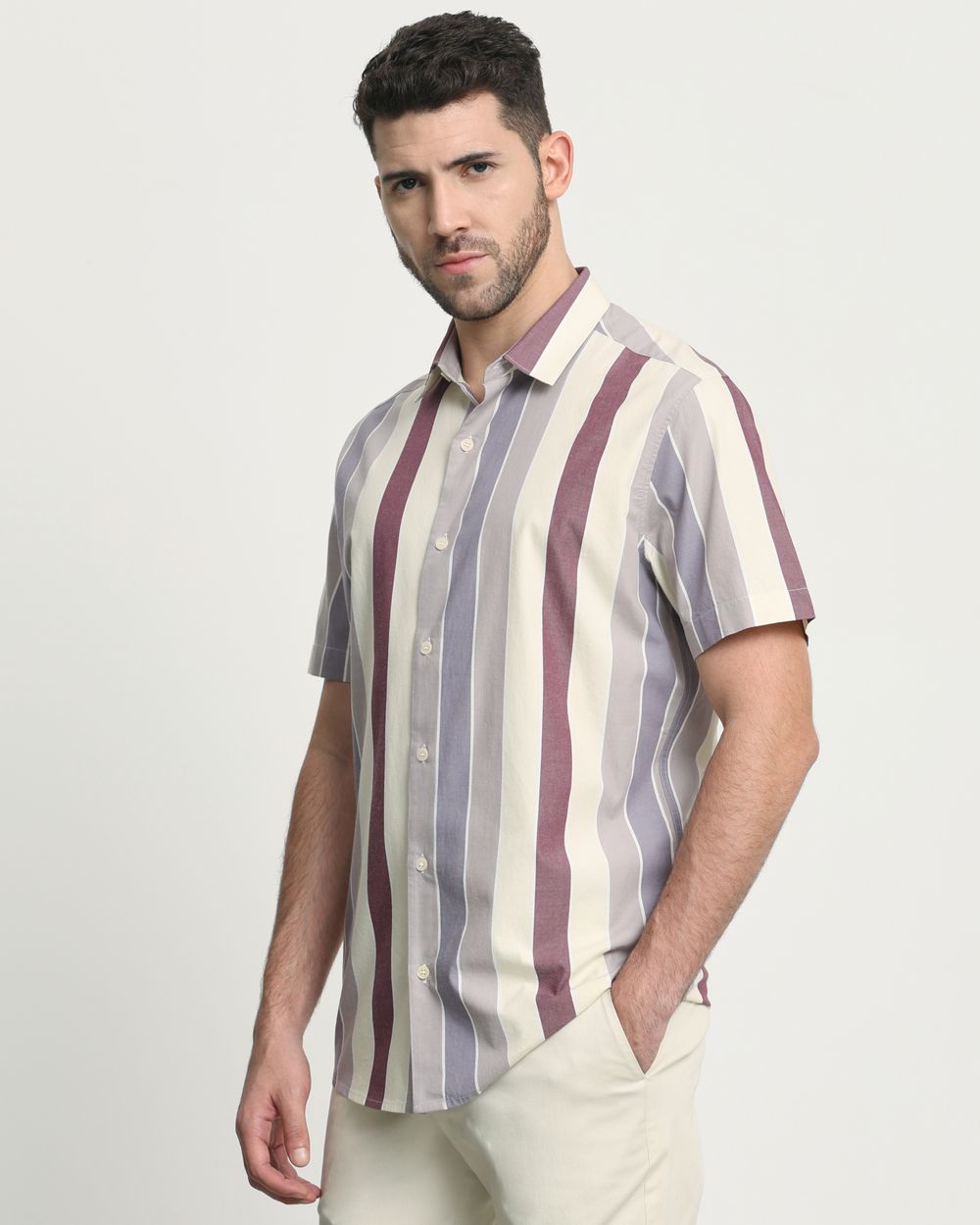 Lilac Wide Stripe Slim Fit Casual Shirt