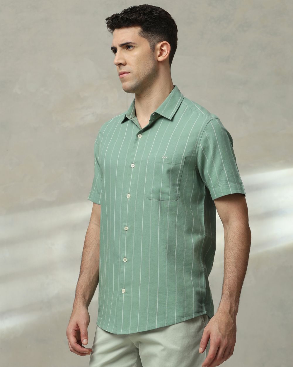 Light Olive Pin Stripe Slim Fit Casual Shirt