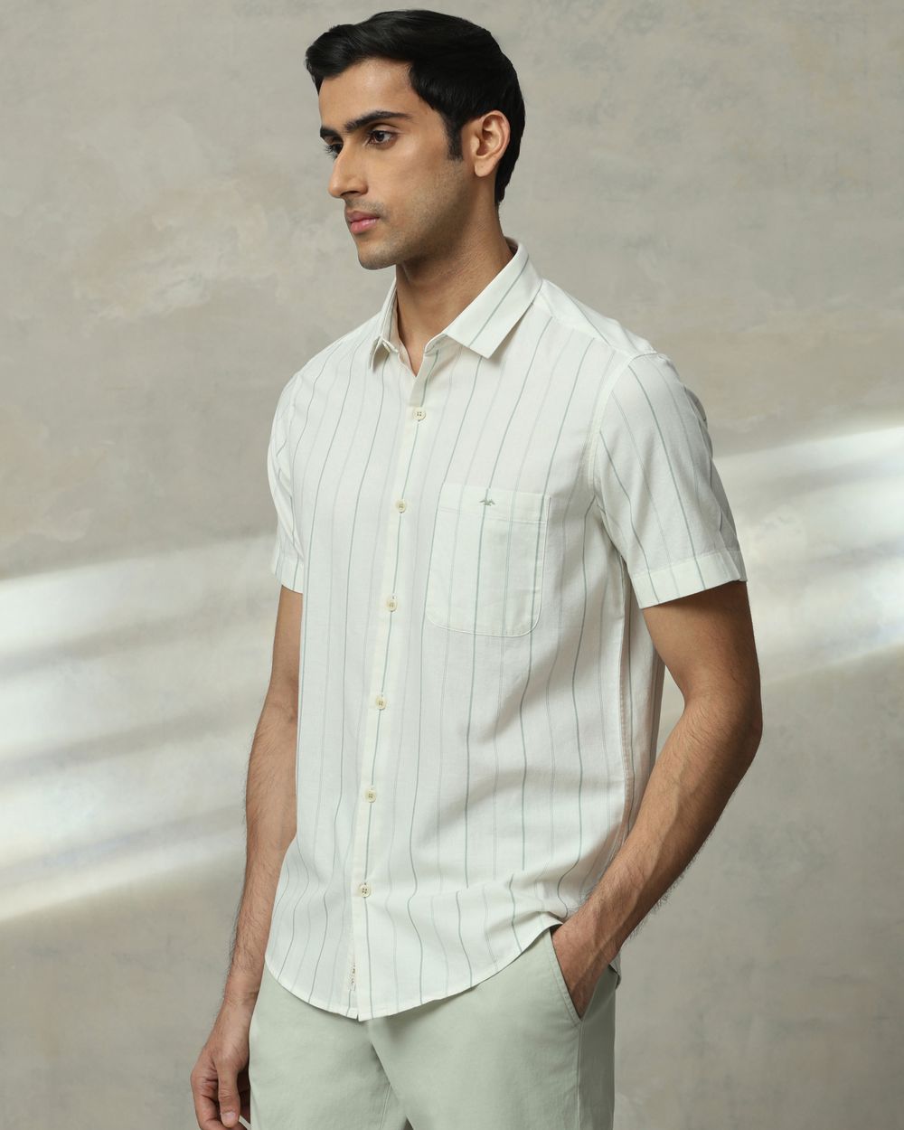 Off White Pin Stripe Slim Fit Casual Shirt