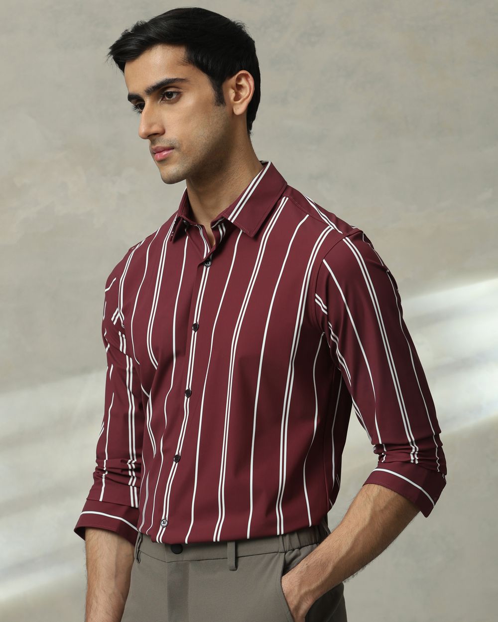 Maroon Scuba Stripe Stretch Slim Fit Casual Shirt