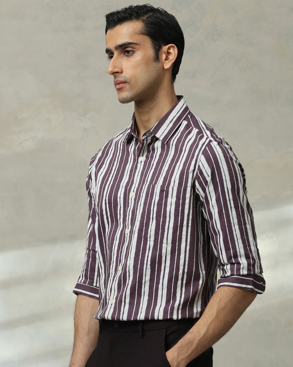 Purple Printed Stripe Slim Fit Casual Shirt