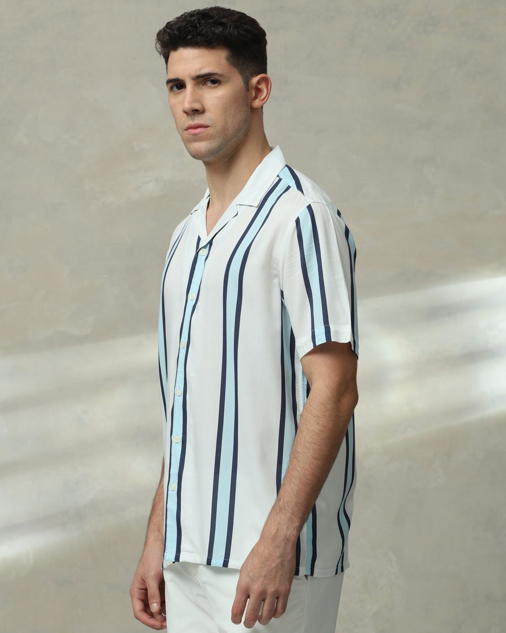 White Awning Stripe Relaxed Fit Casual Shirt