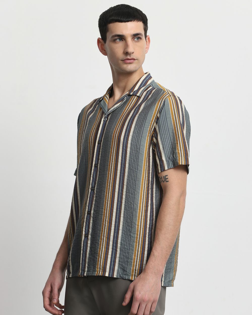 Teal Textured Stripe Relaxed Fit Casual Shirt