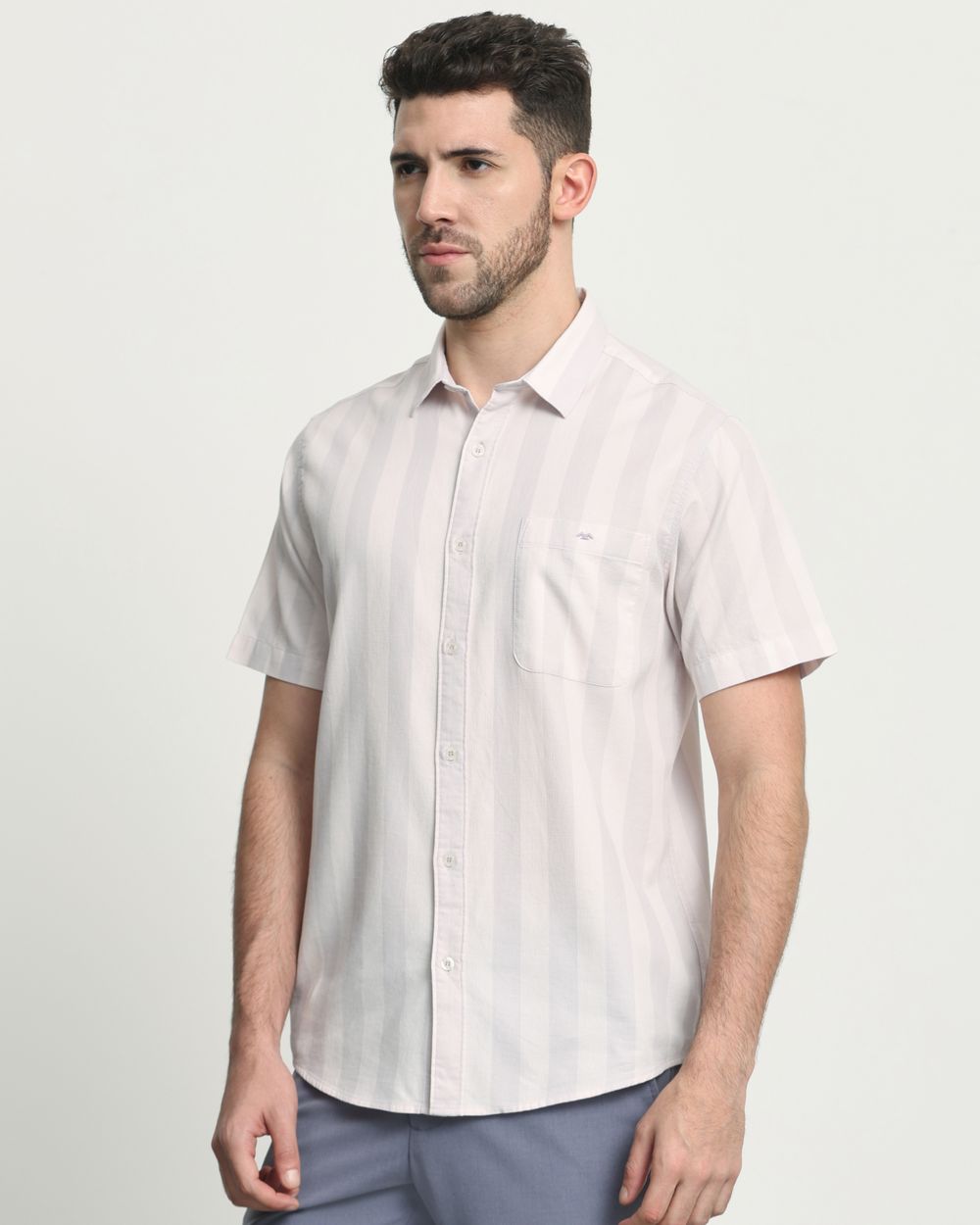 Lilac Tonal Stripe Slim Fit Casual Shirt