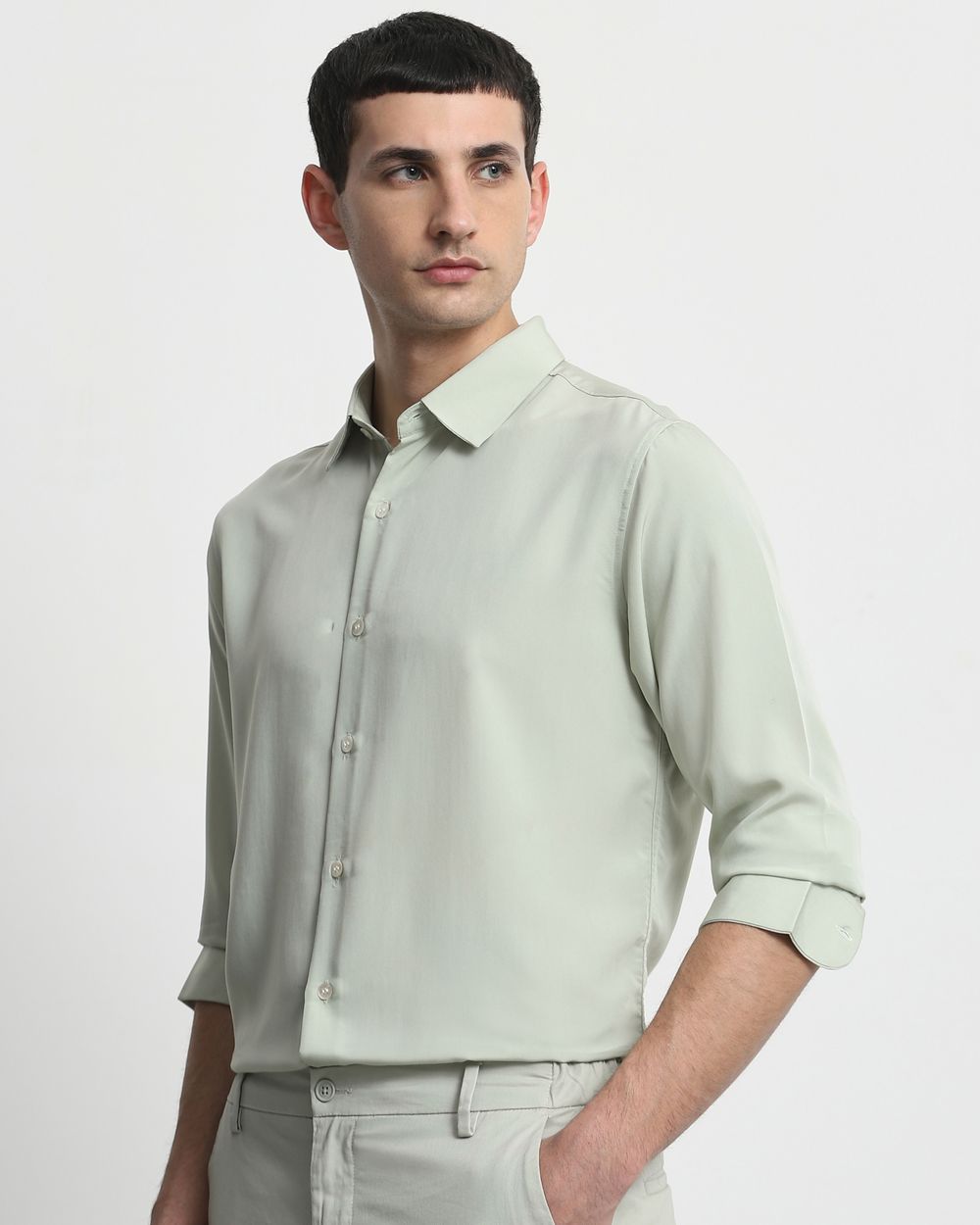 Sage Fluid Plain Slim Fit Casual Shirt