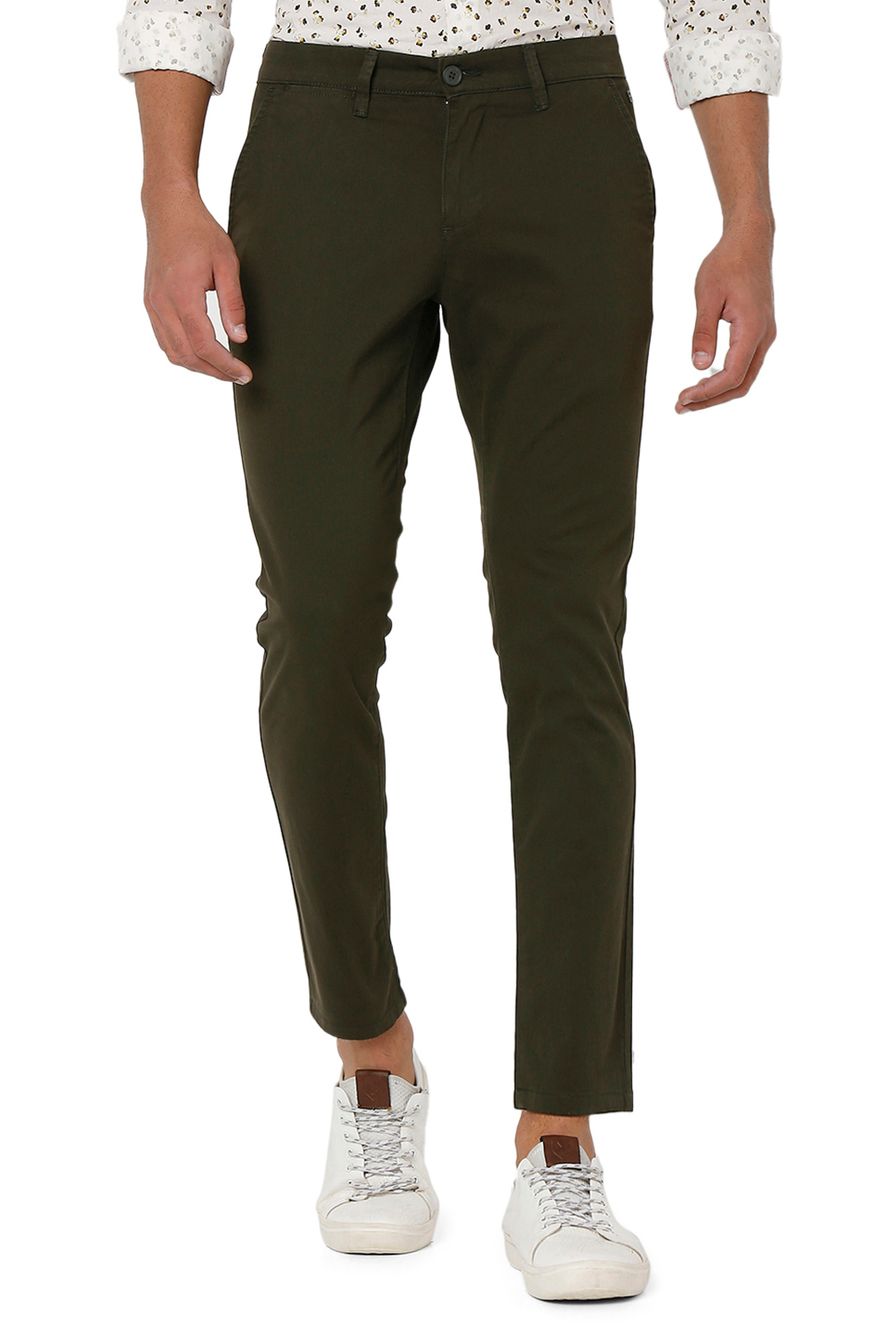 Olive Ankle Length Stretch Chinos