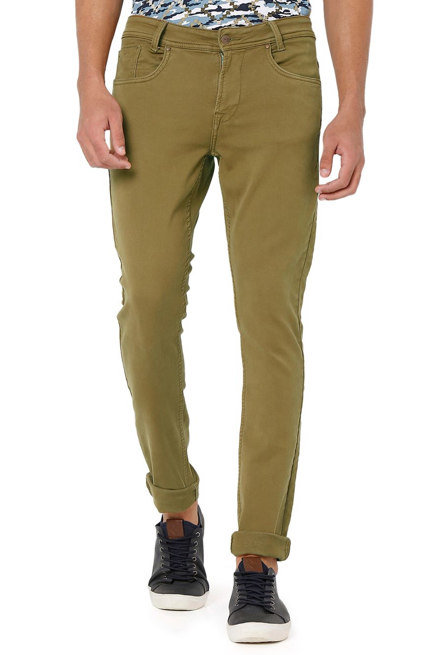 Khaki Skinny Fit Knitted Stretch Jeans