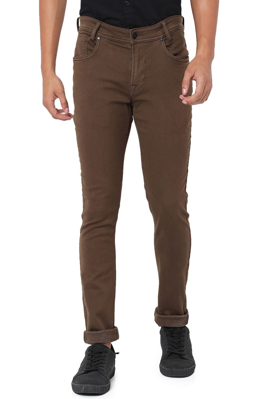 Brown Skinny Fit Knitted Stretch Jeans