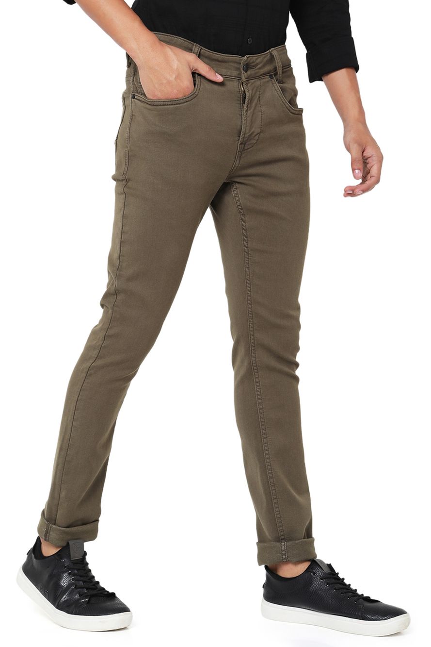 Olive Skinny Fit Knitted Stretch Jeans
