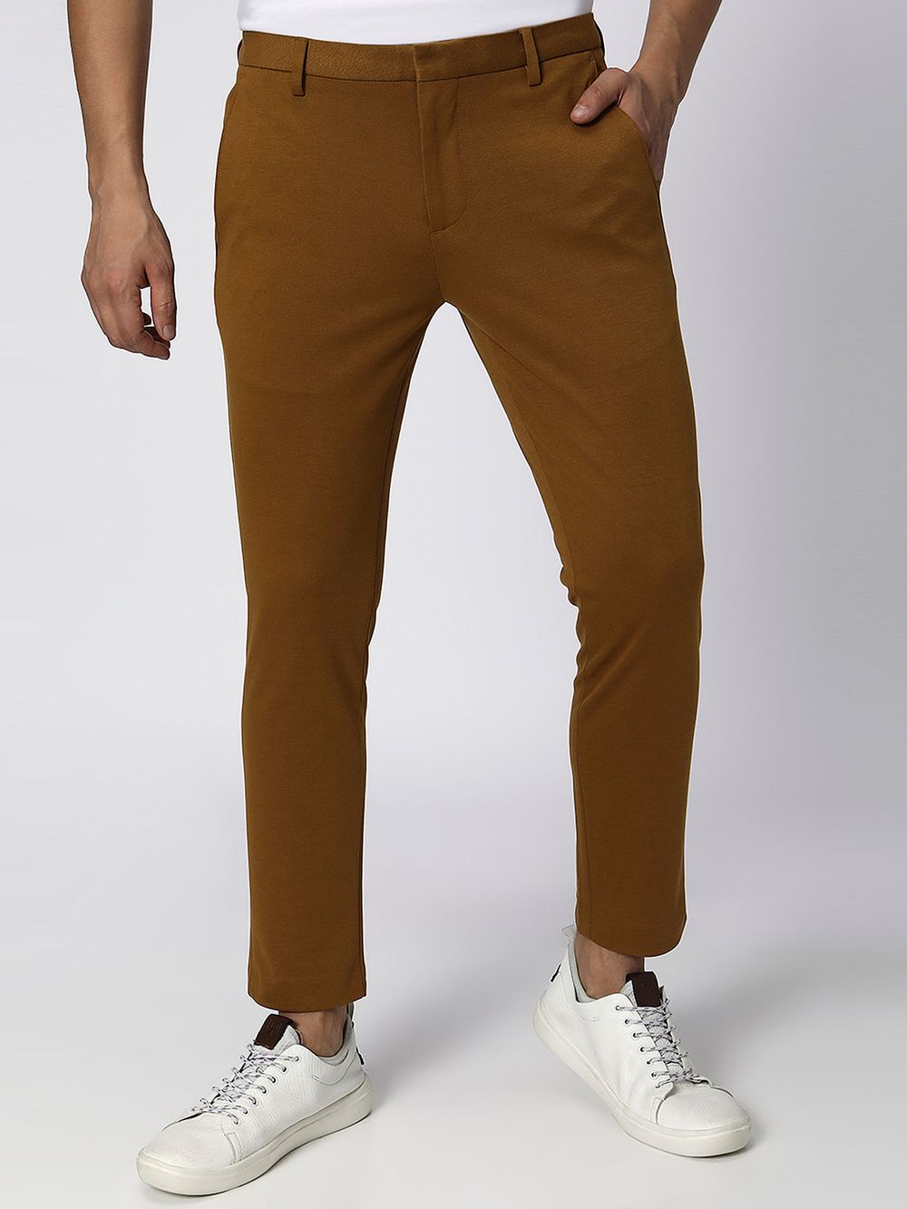 Khaki Ankle Length Stretch Chinos