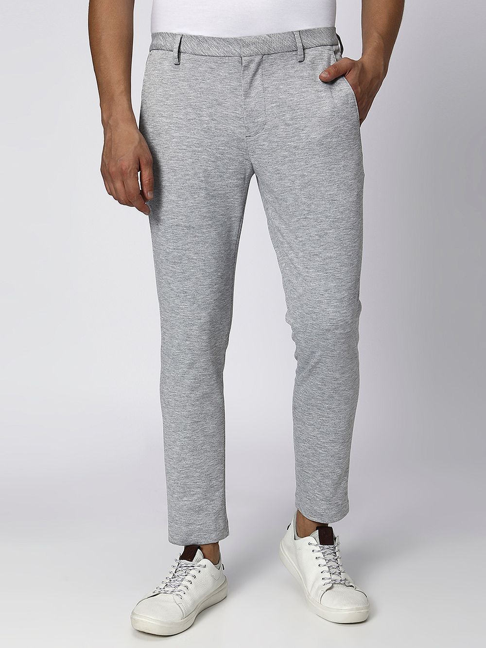 Grey Ankle Length Stretch Chinos