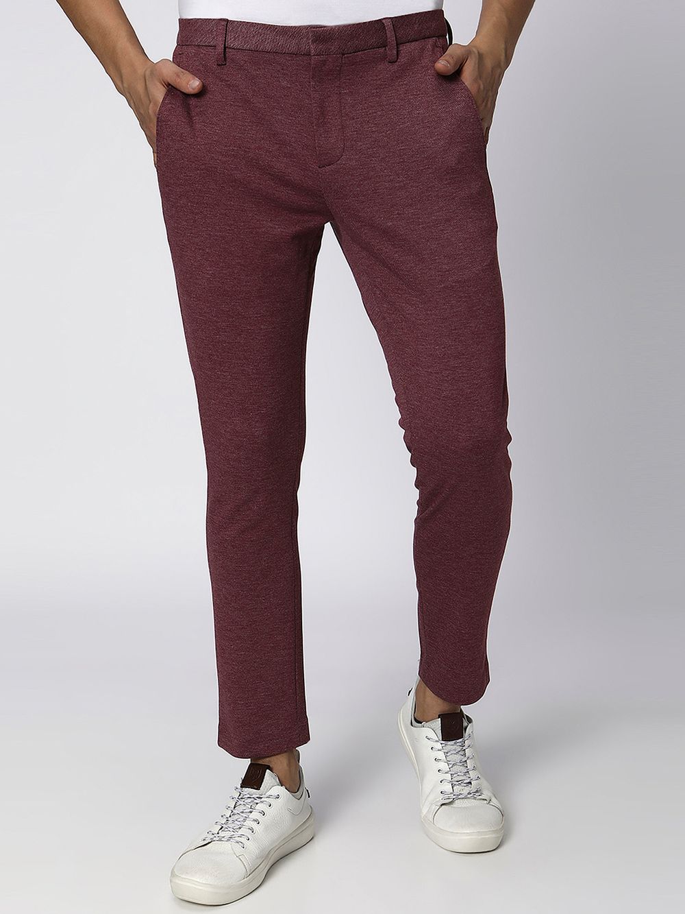 Maroon Ankle Length Stretch Chinos