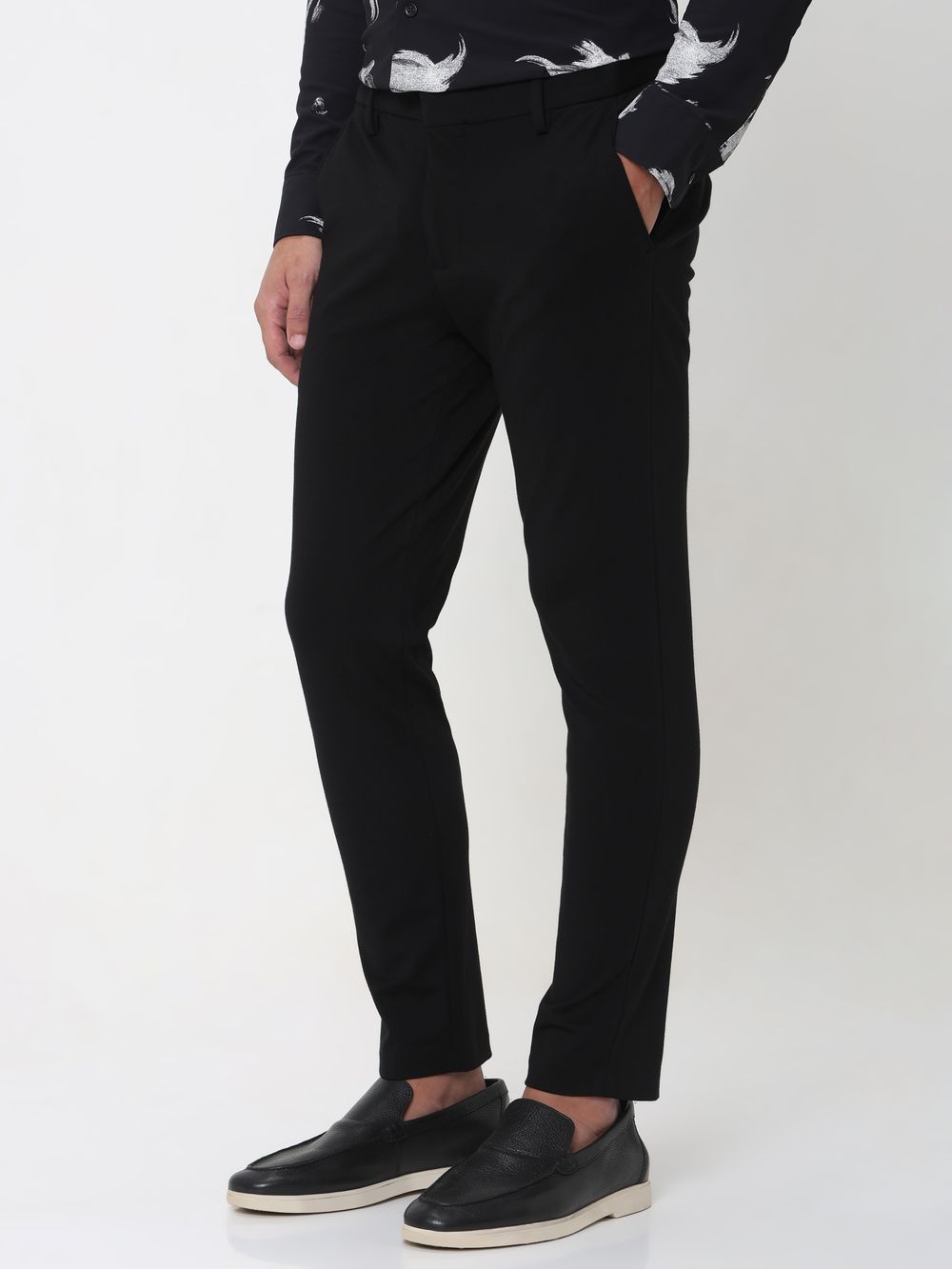 Black Ankle Length Stretch Chinos Trouser