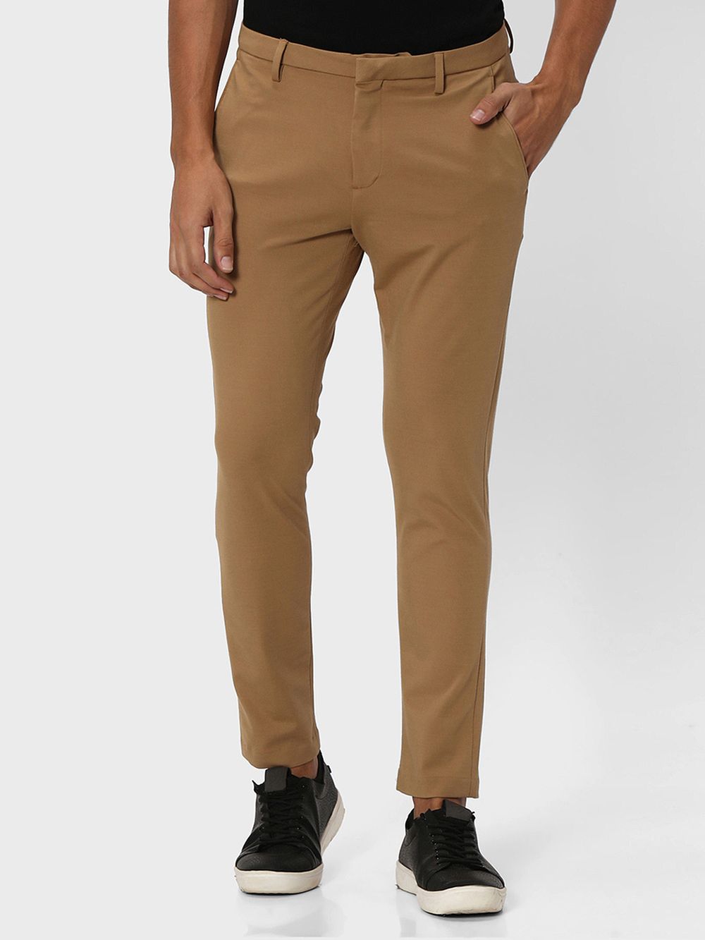 Khaki Ankle Length Stretch Chinos Trouser