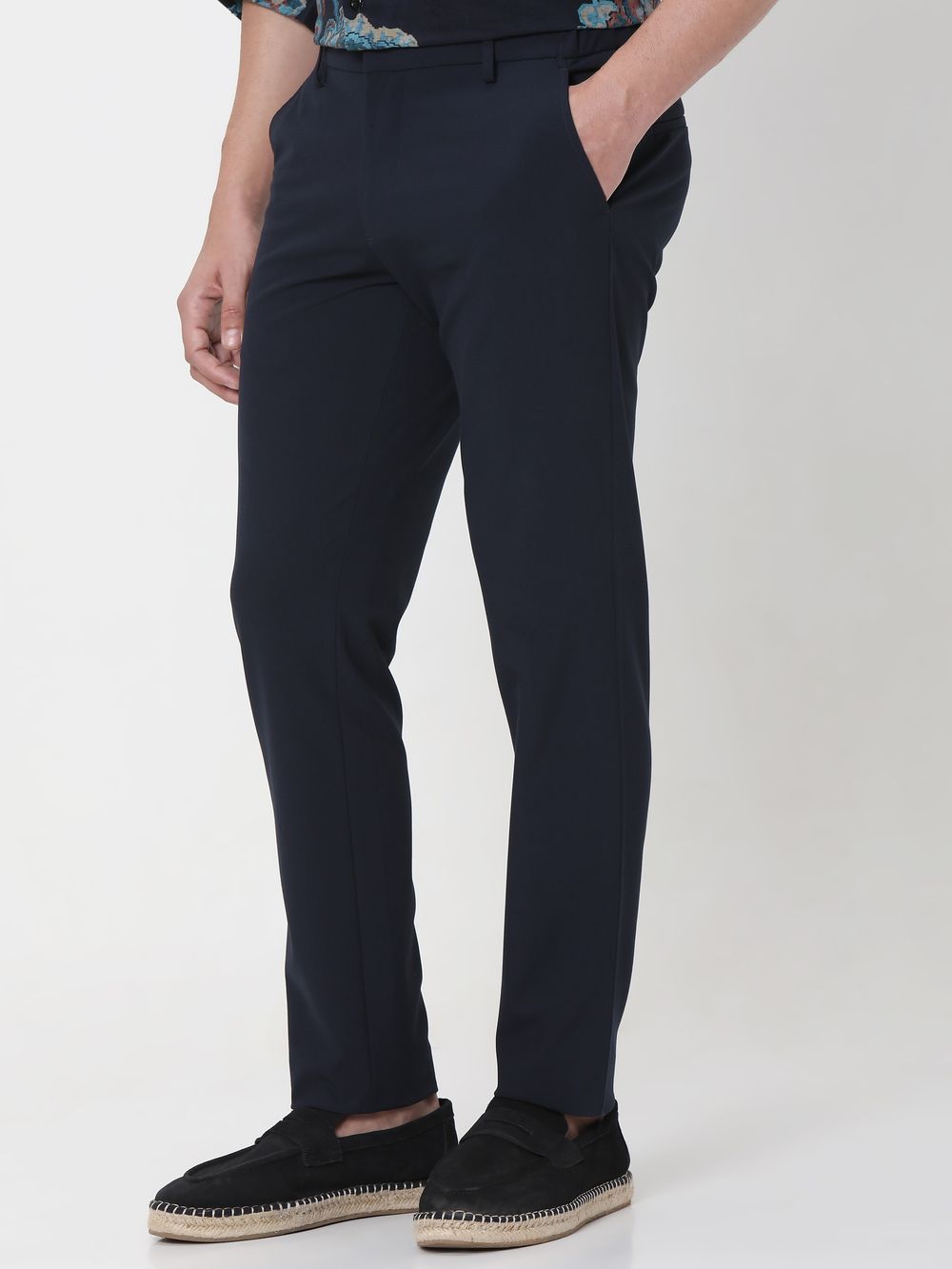 Navy Ankle Length Stretch Chinos