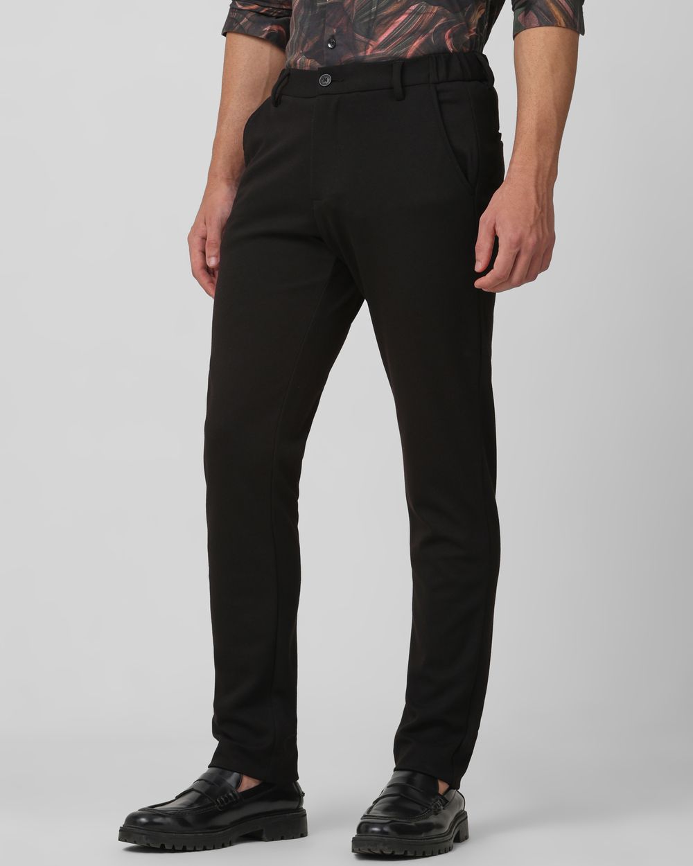 Black Slim Fit Jersey Flat Front Pants Trousers