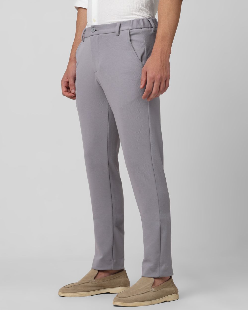 Grey Slim Fit Jersey Flat Front Pants Trousers