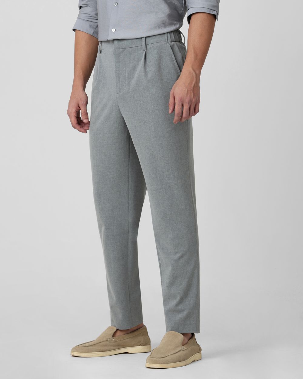 Light Grey Relaxed Tapered Fit Single Pleated Pants TROUSERS