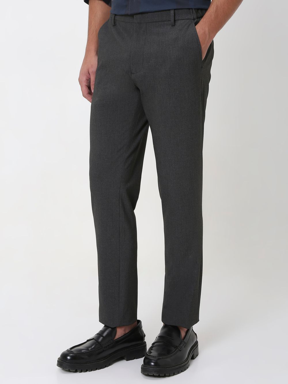 Black Slim Fit Textured Jersey Stretch Chinos Trouser
