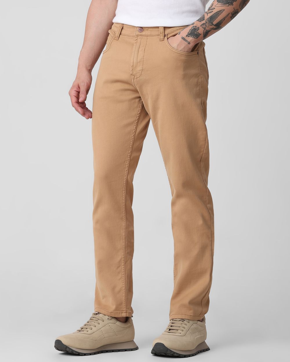 Khaki Straight Fit Superstretch Coloured Jeans