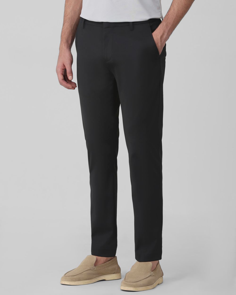 Black Ankle Length Jersey Flat Front Pants Trouser