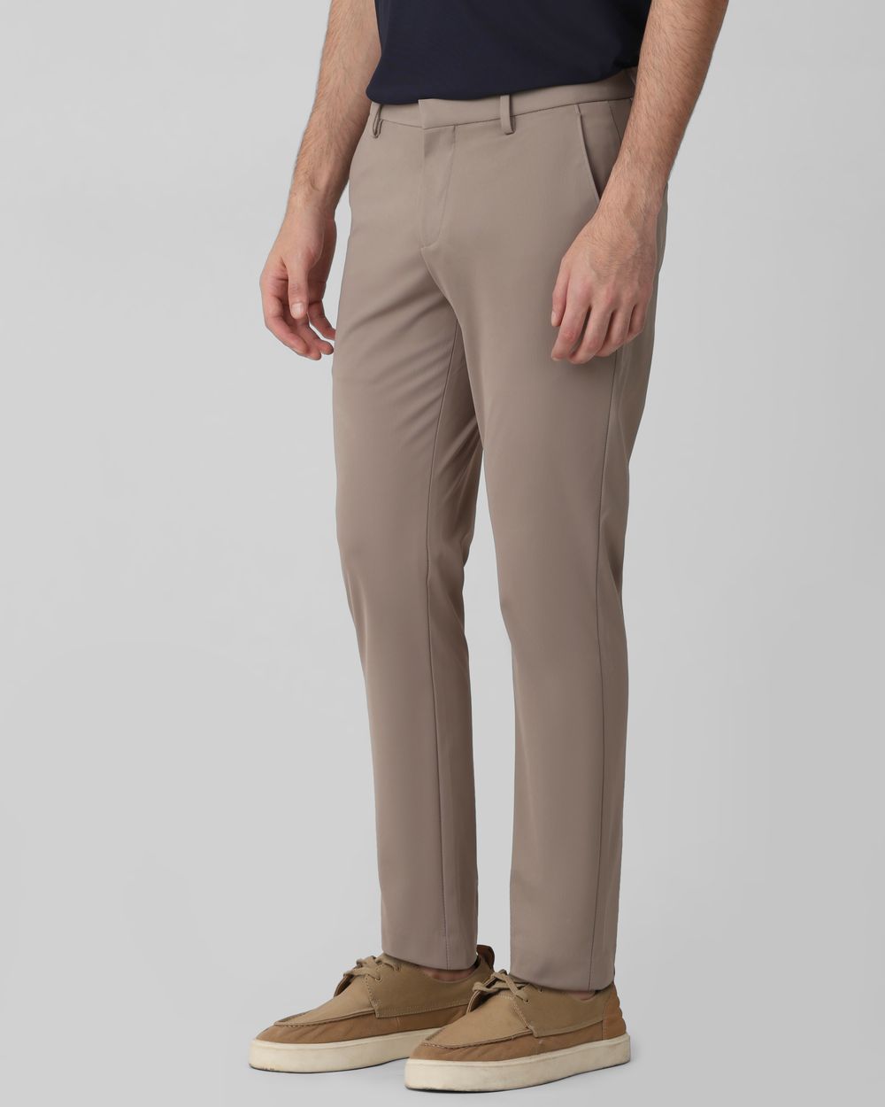 Khaki Ankle Length Jersey Flat Front Pants Trouser