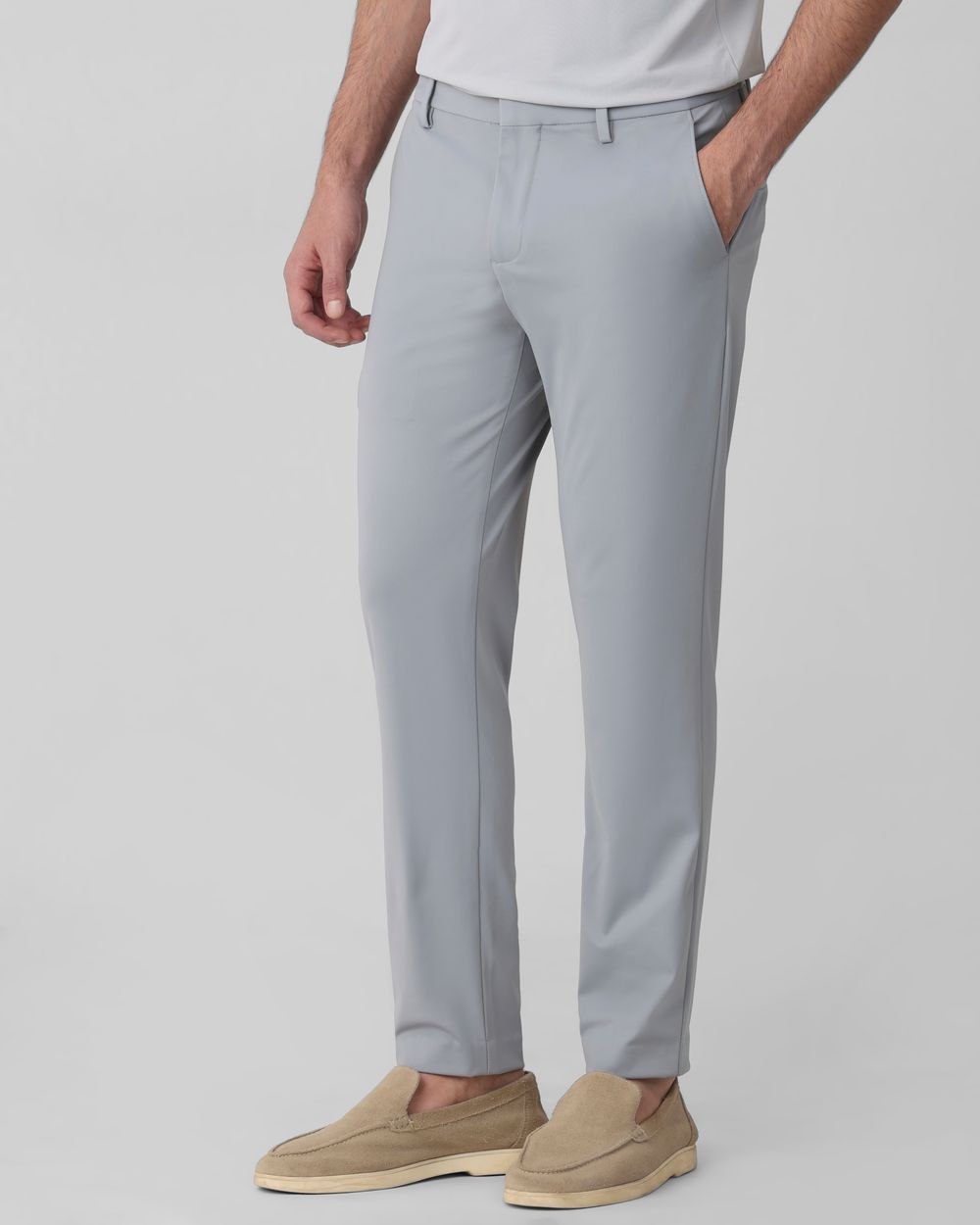 Grey Ankle Length Jersey Flat Front Pants Trouser