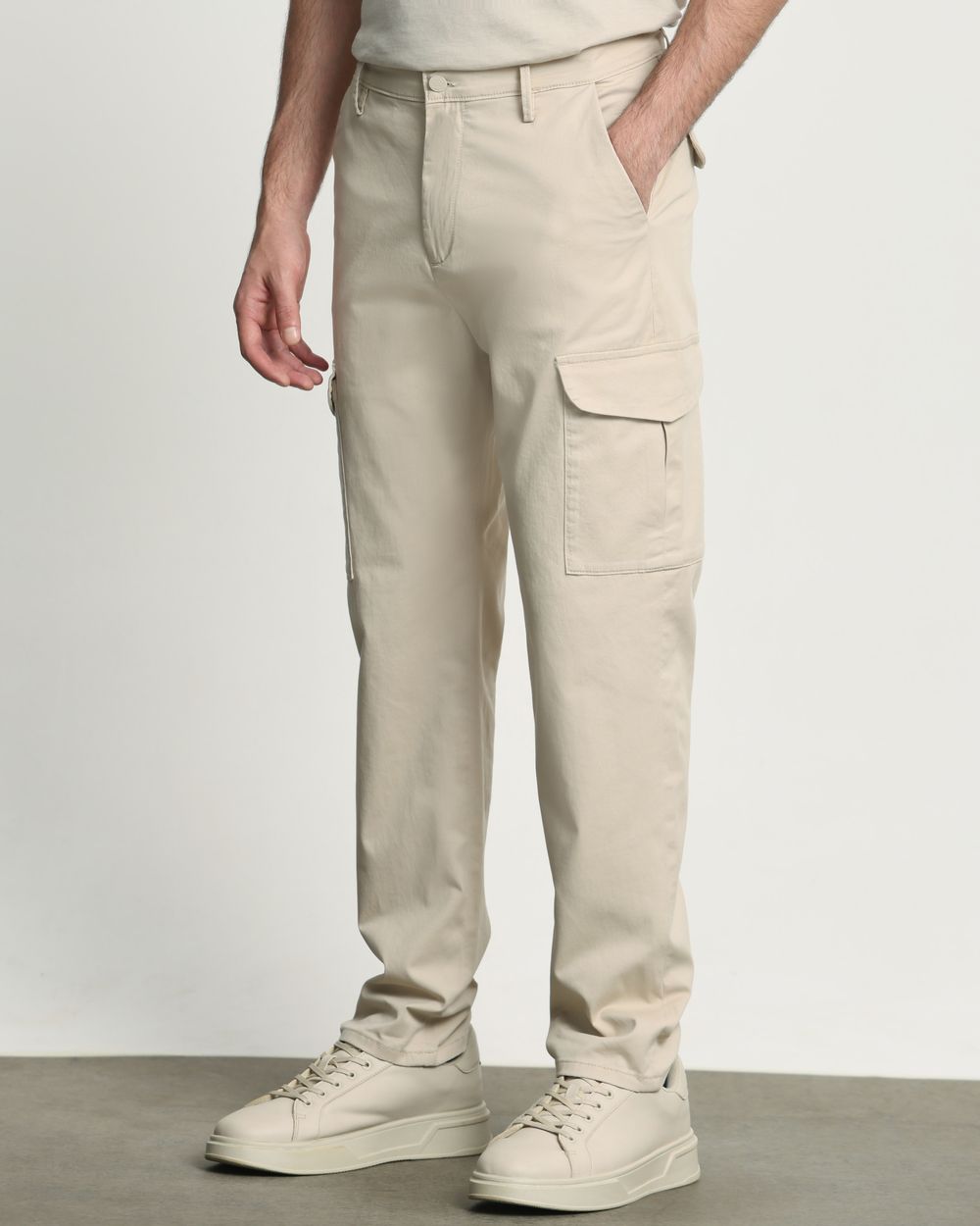 Beige Relaxed Tapered Fit Cotton Cargo