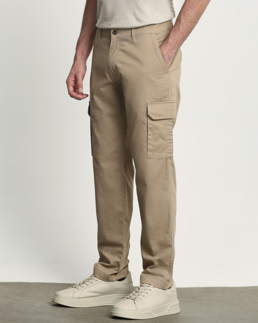 Beige Slim Fit Cotton Cargo