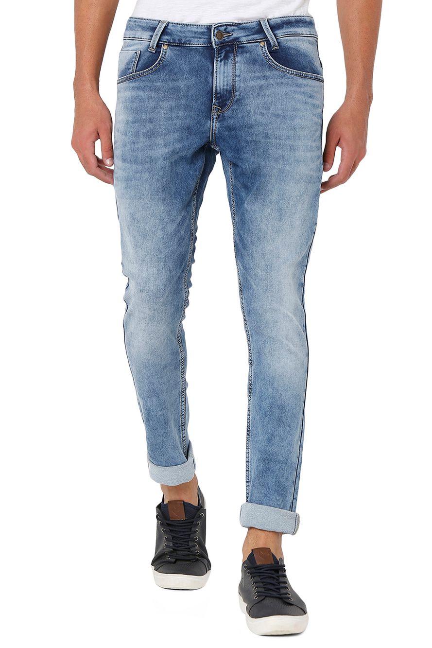 Mid Blue Skinny Fit Knitted Stretch Jeans