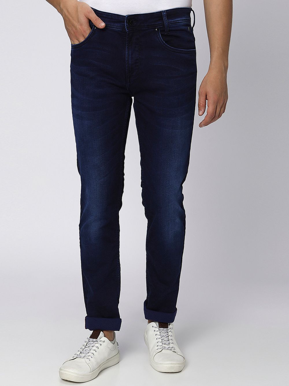 Dark Indigo Blue Narrow Fit Denim Deluxe Stretch Jeans