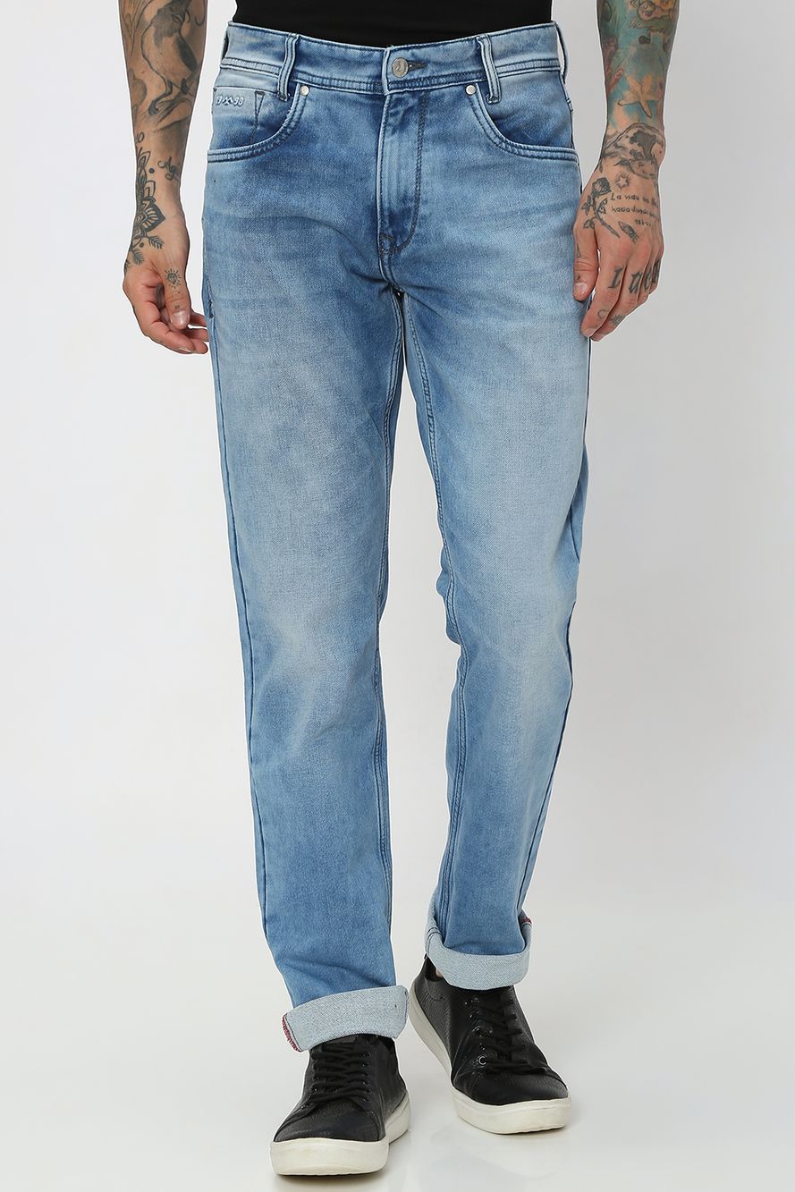 Mid Blue Straight Fit Denim Deluxe Stretch Jeans