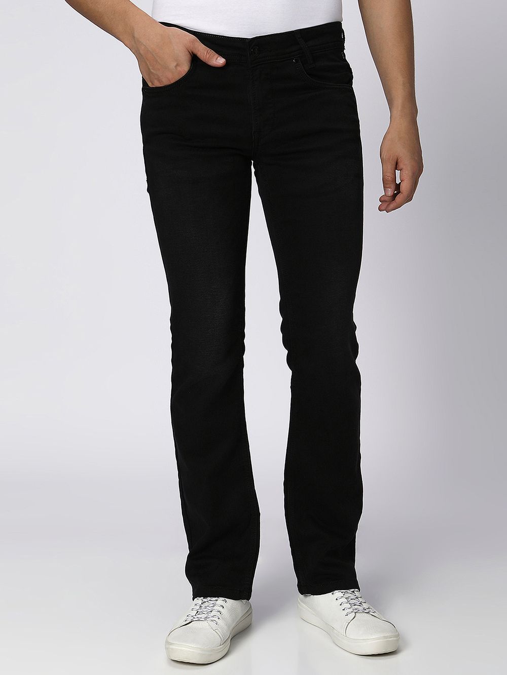 Black Bootcut Distressed Stretch Jeans