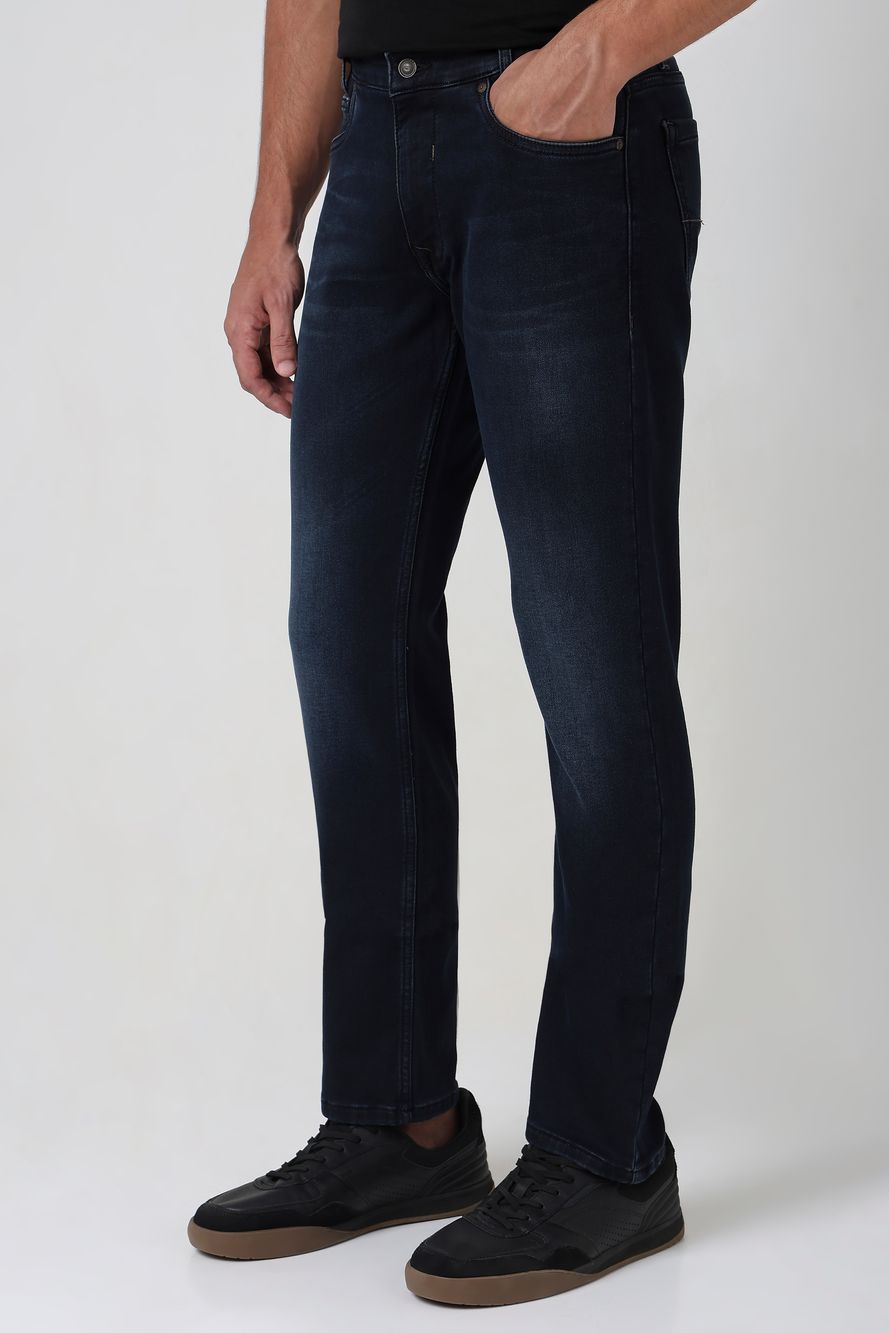 Blue Black Straight Fit Denim Deluxe Stretch Jeans