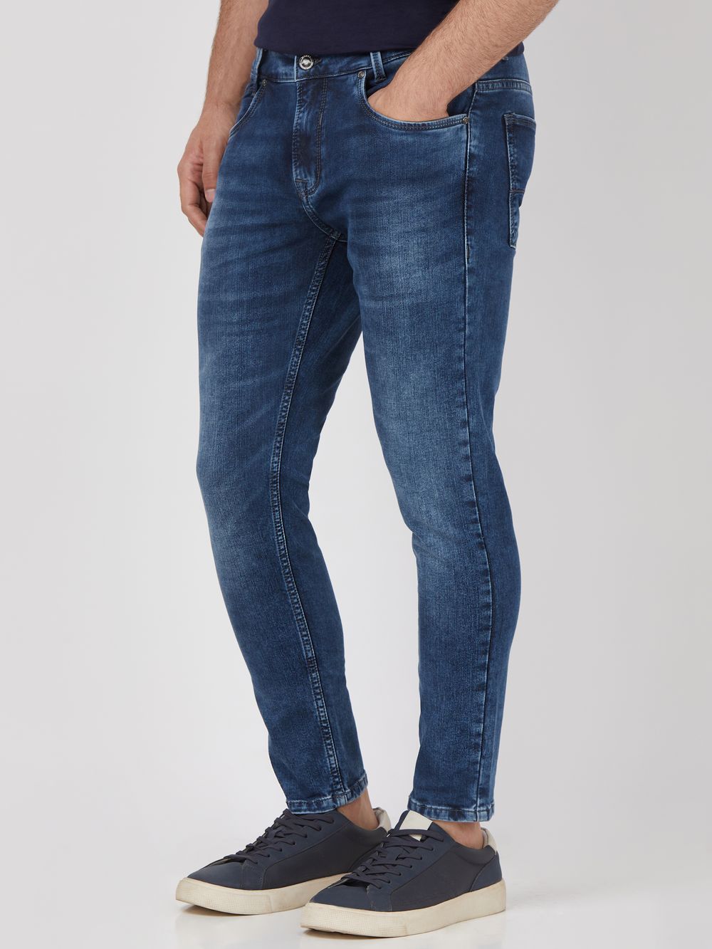 Dark Indigo Blue Ankle Length Denim Deluxe Stretch Jeans