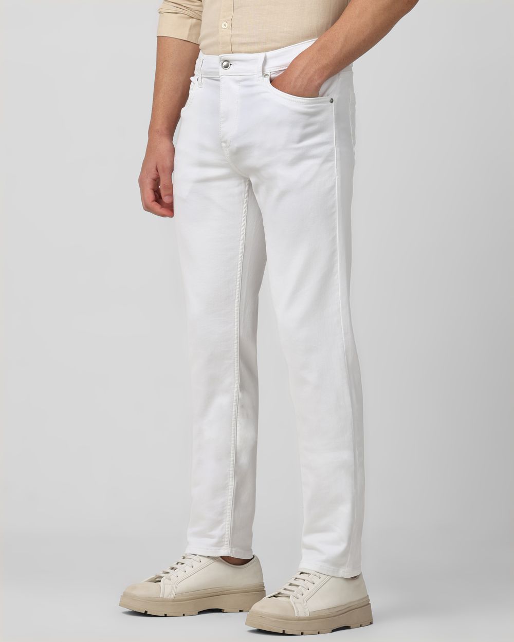 White Straight Fit Denim Deluxe Stretch Jeans