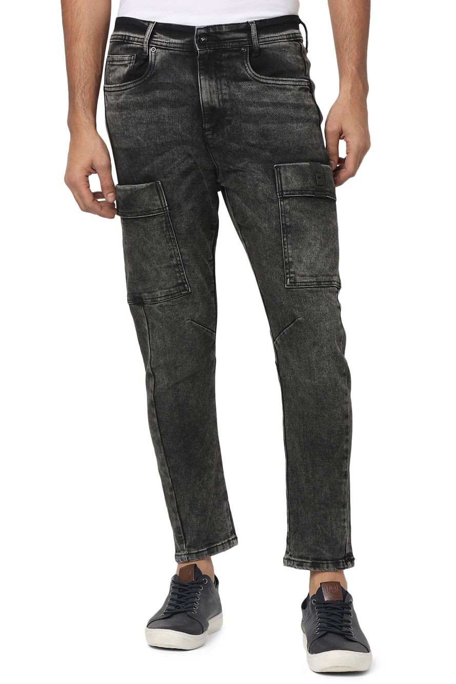 Black Carrot Fit Distressed Stretch Jeans