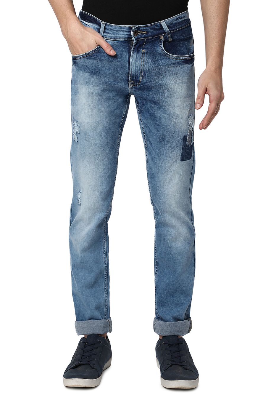 Light Blue Super Slim Fit Distressed Stretch Jeans