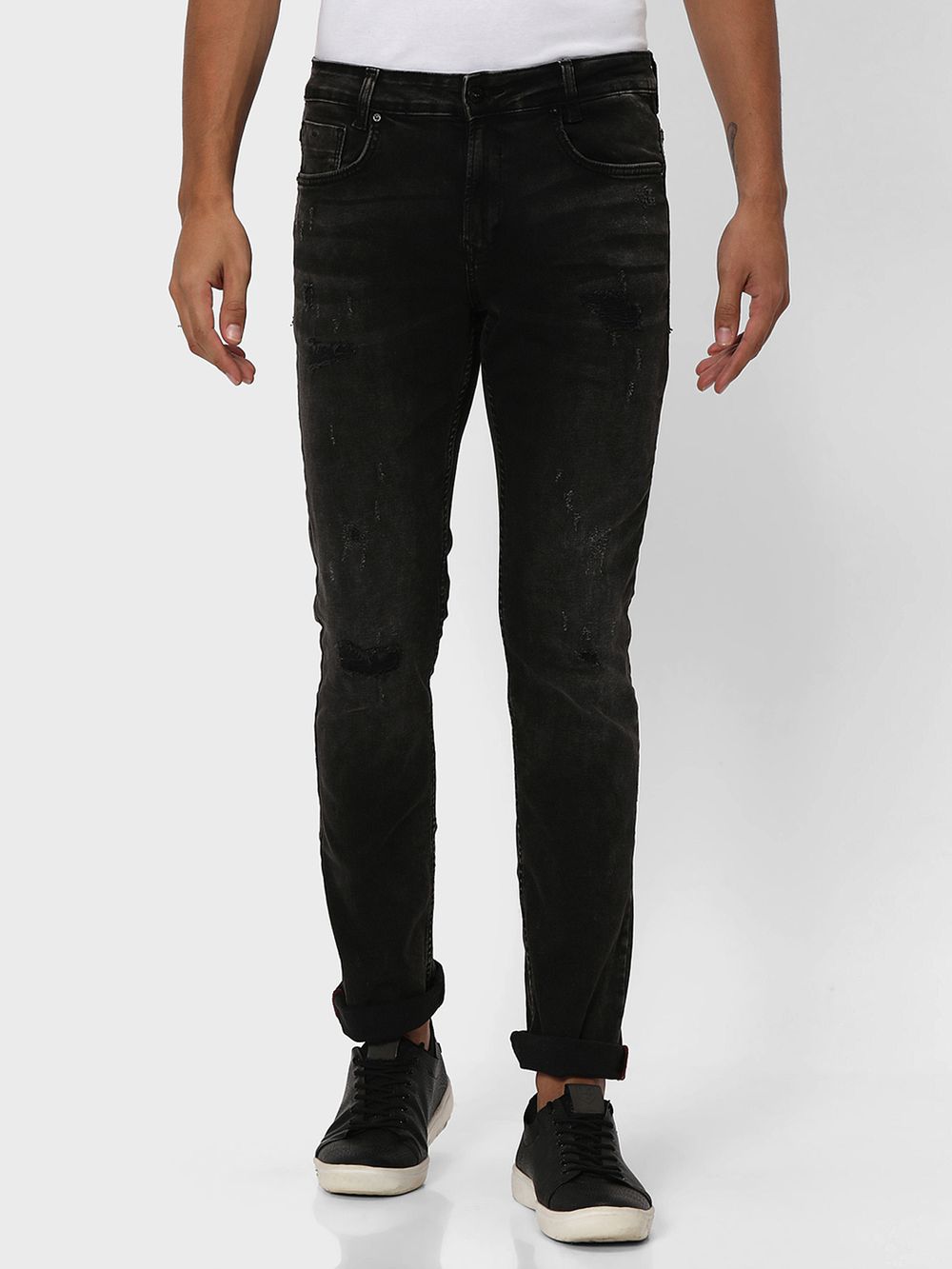 Black Super Slim Fit Distressed Stretch Jeans