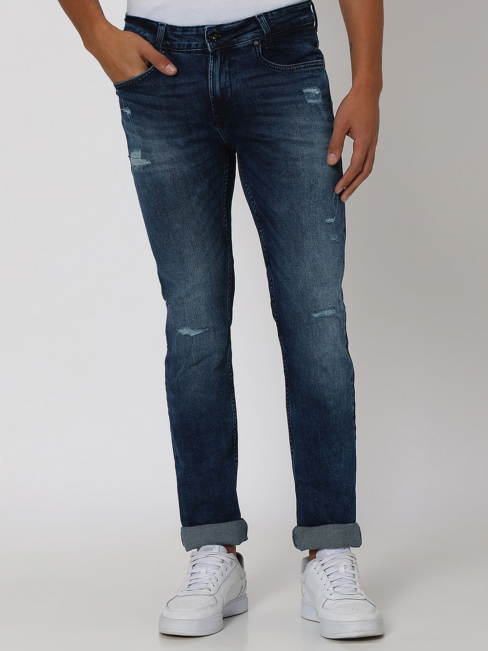 Indigo Blue Super Slim Fit Distressed Stretch Jeans