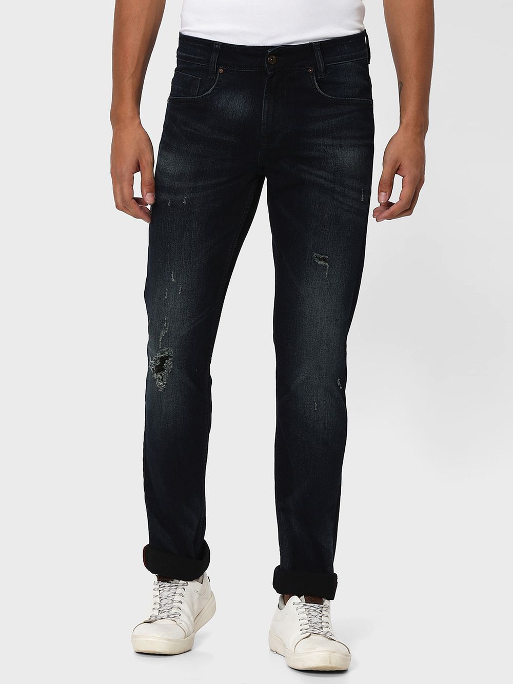 Blue Black Super Slim Fit Distressed Stretch Jeans