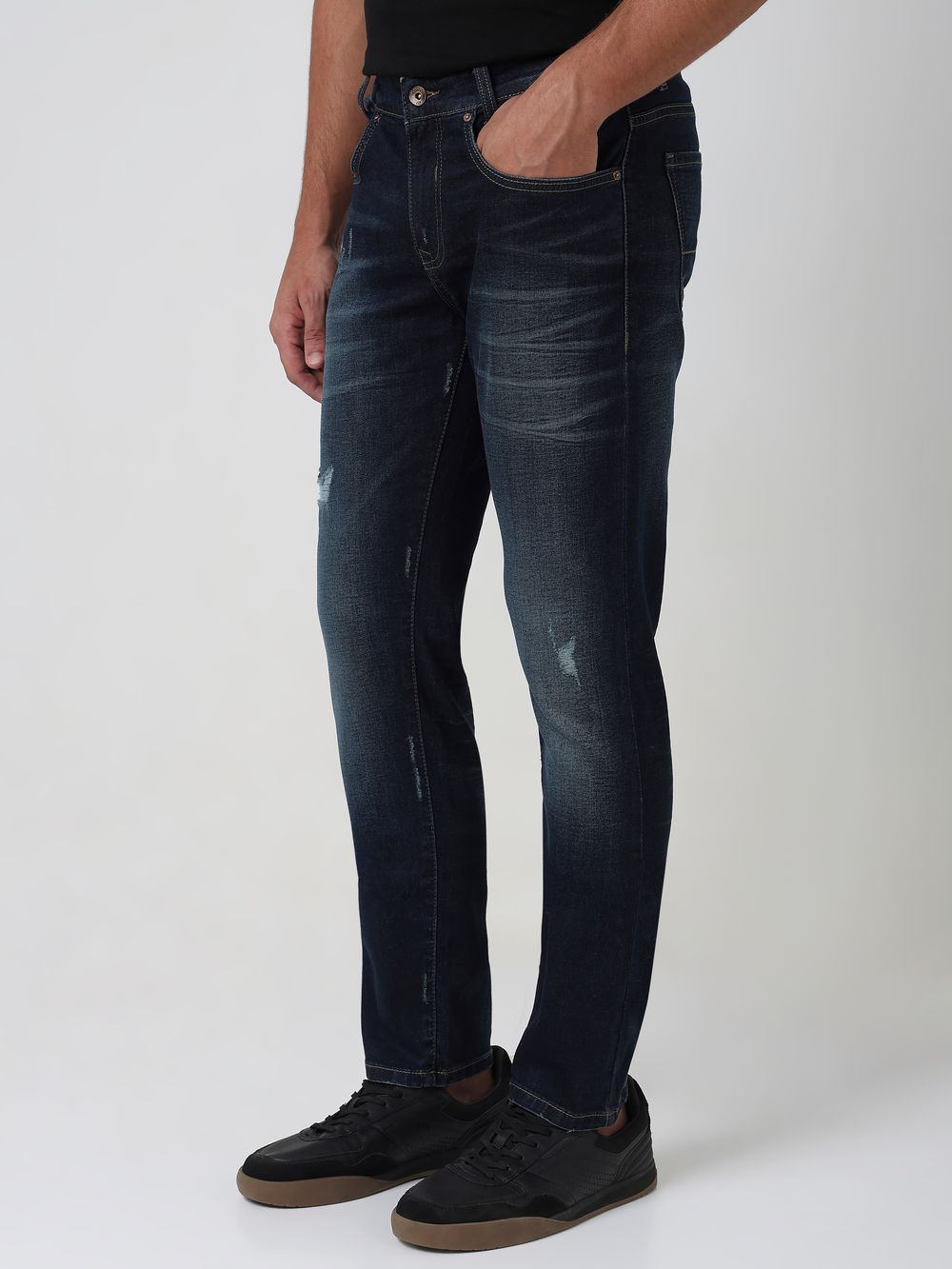 Deep Indigo Blue Super Slim Fit Distressed Stretch Jeans