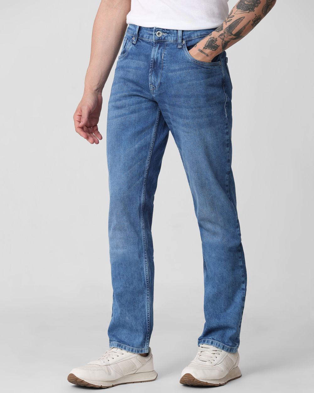 Mid Blue Straight Fit Originals Stretch Jeans