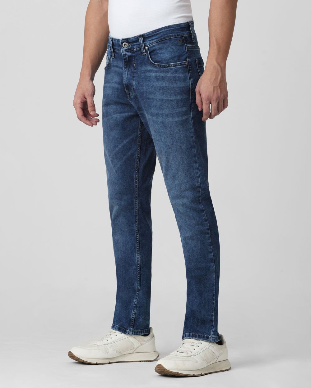 Mid Blue Relaxed Straight Fit Originals Stretch Jeans