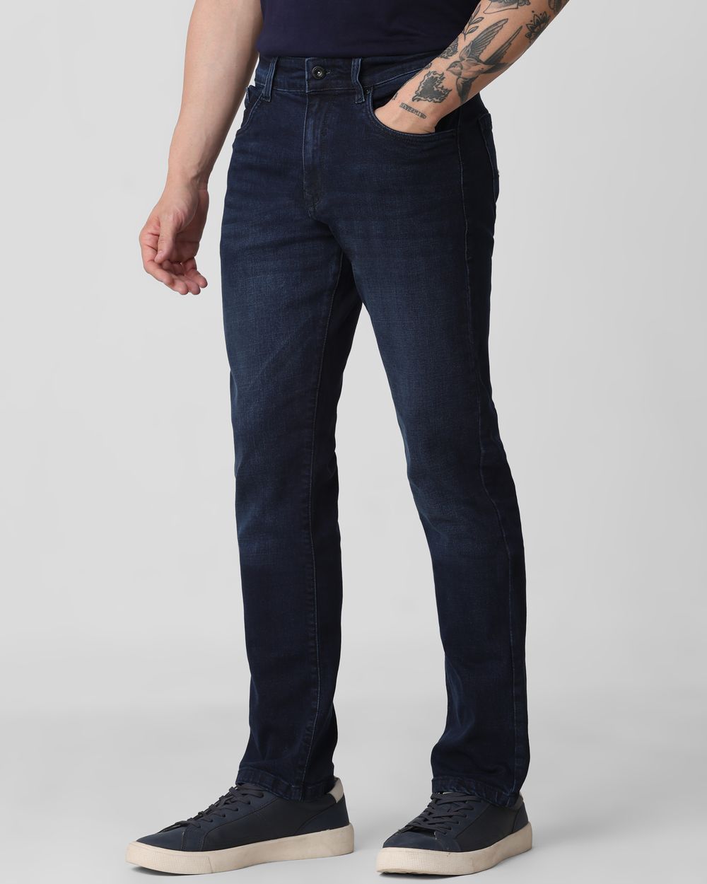 Dark Indigo Blue Relaxed Straight Fit Originals Stretch Jeans