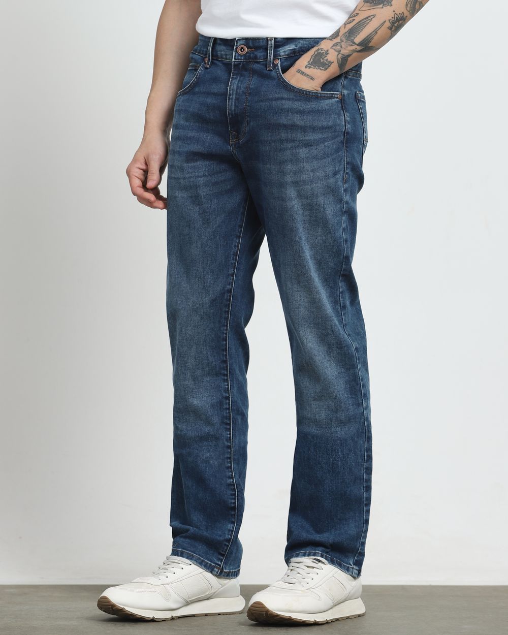 Dark Indigo Blue Relaxed Straight Fit Jeans