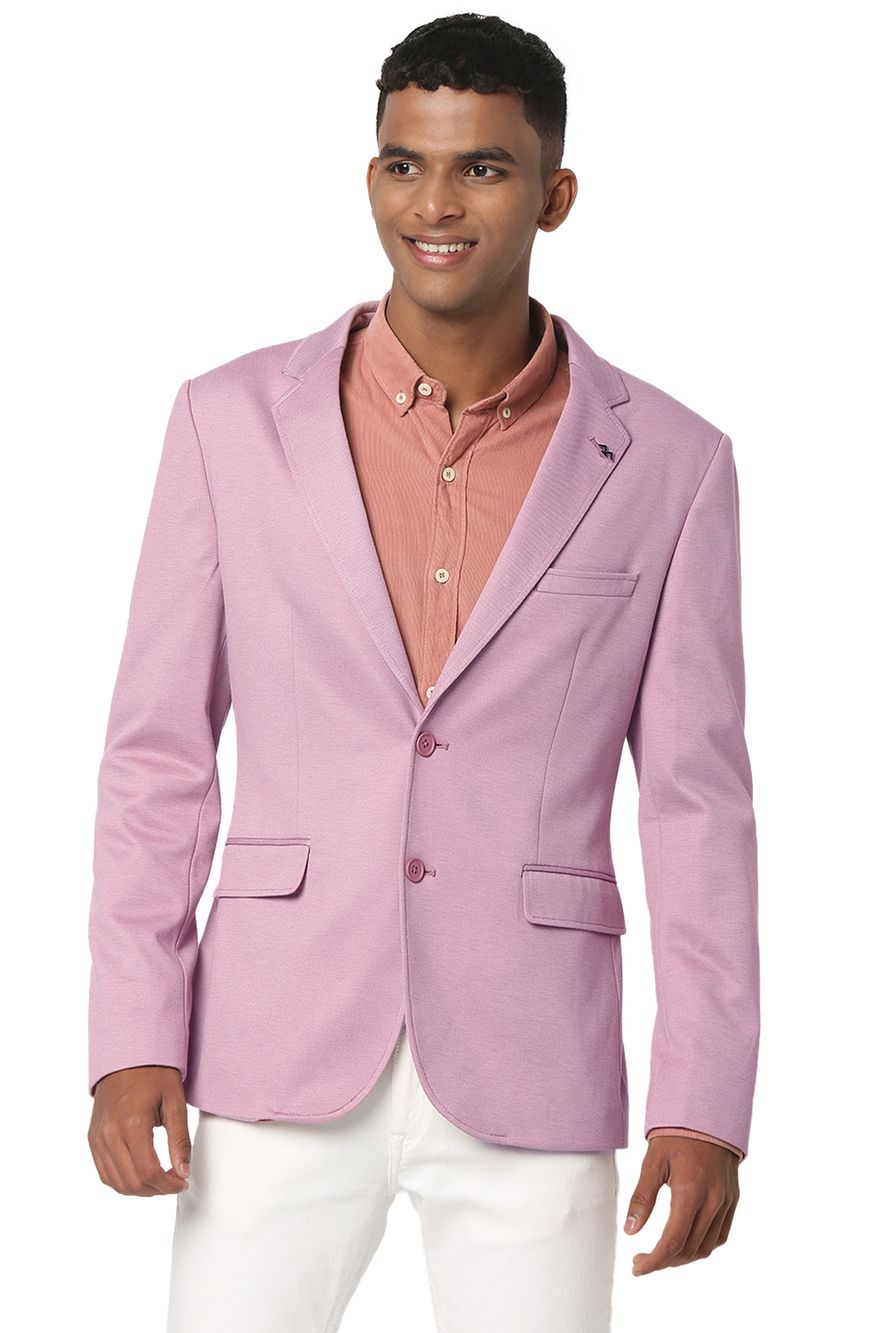Pink Solid Slim Fit Blazer