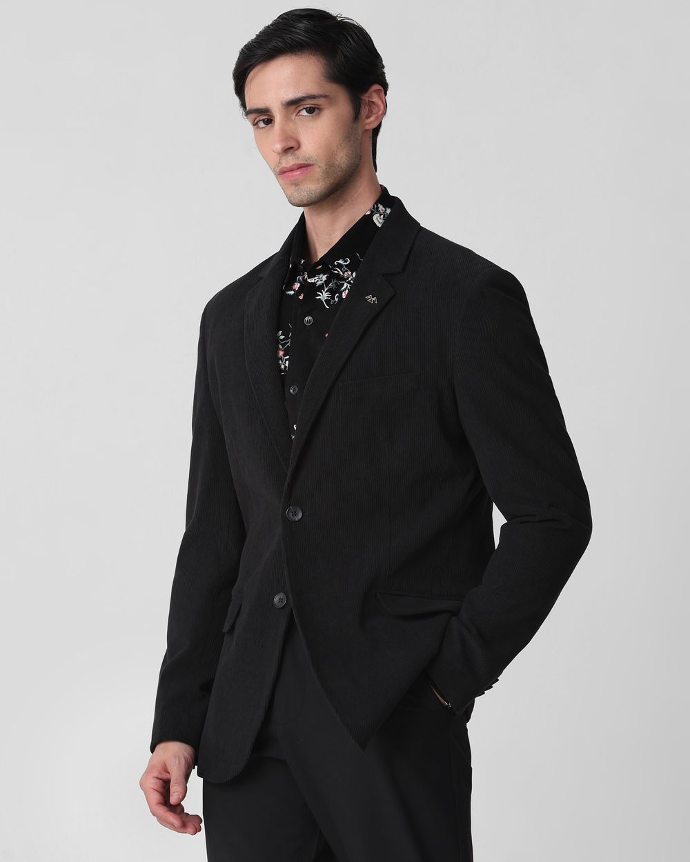 Black Corduroy Slim Fit Blazer