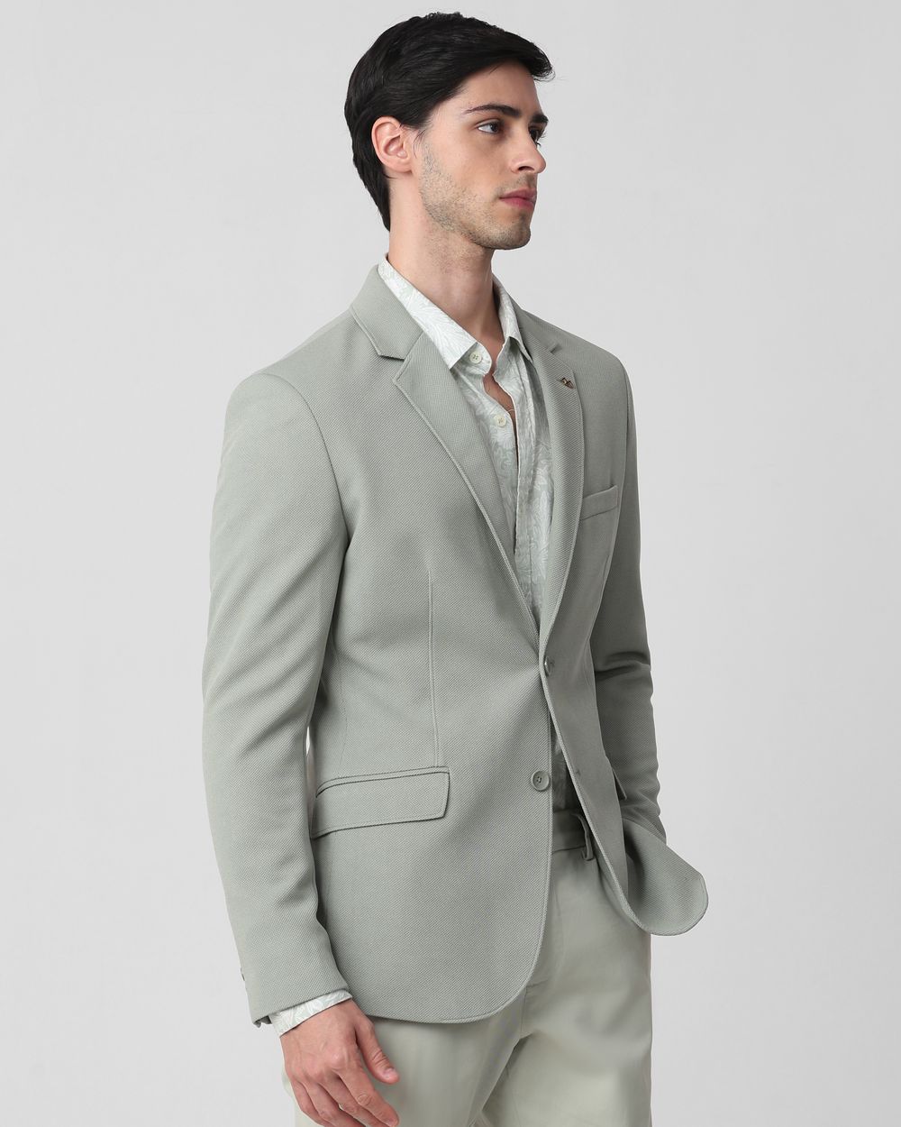 Sage Textured Slim Fit Blazer